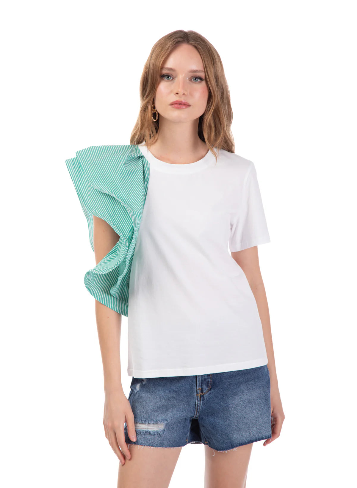 T-shirt con volant laterale