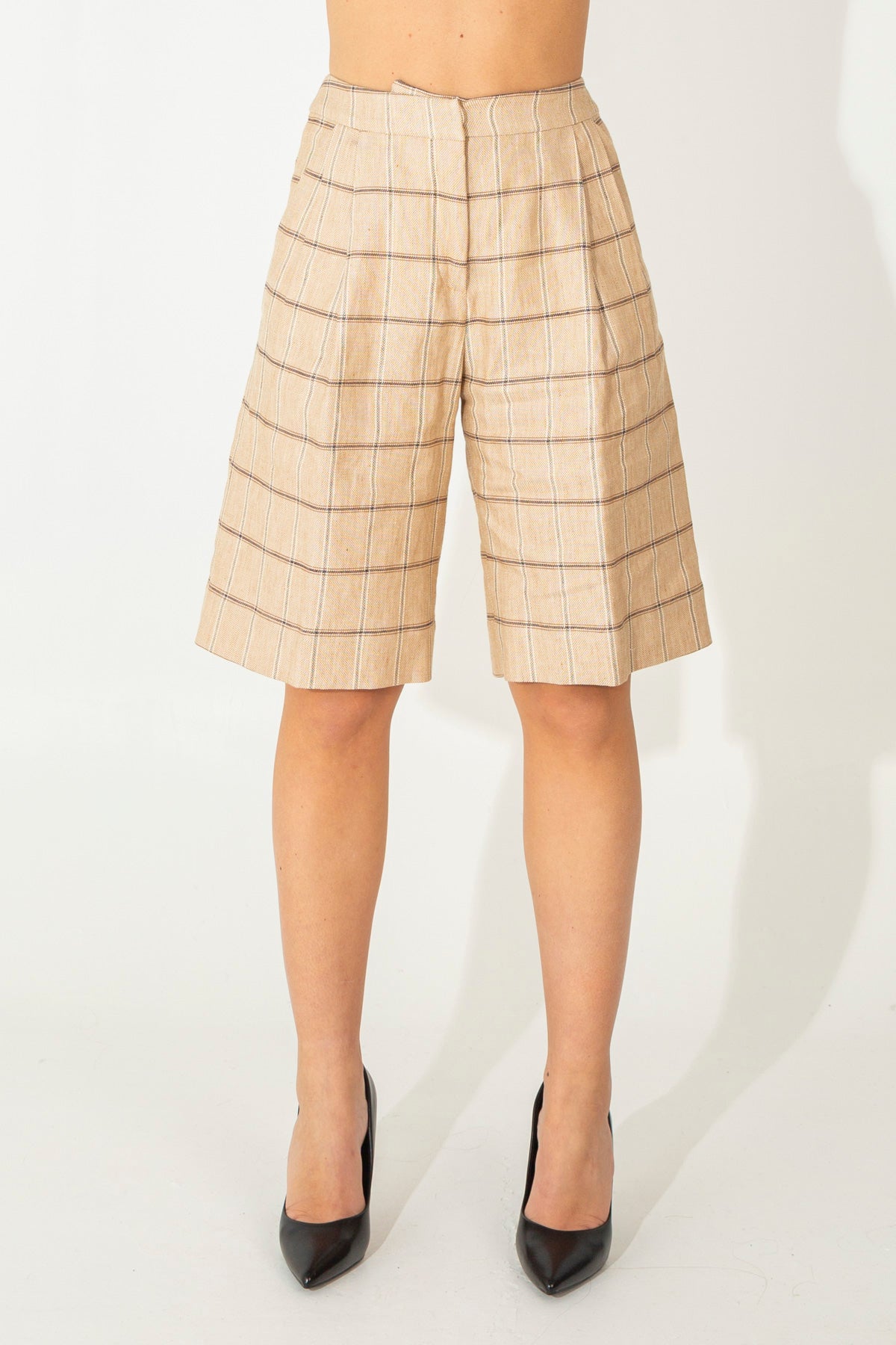 Bermuda check in tela di lino