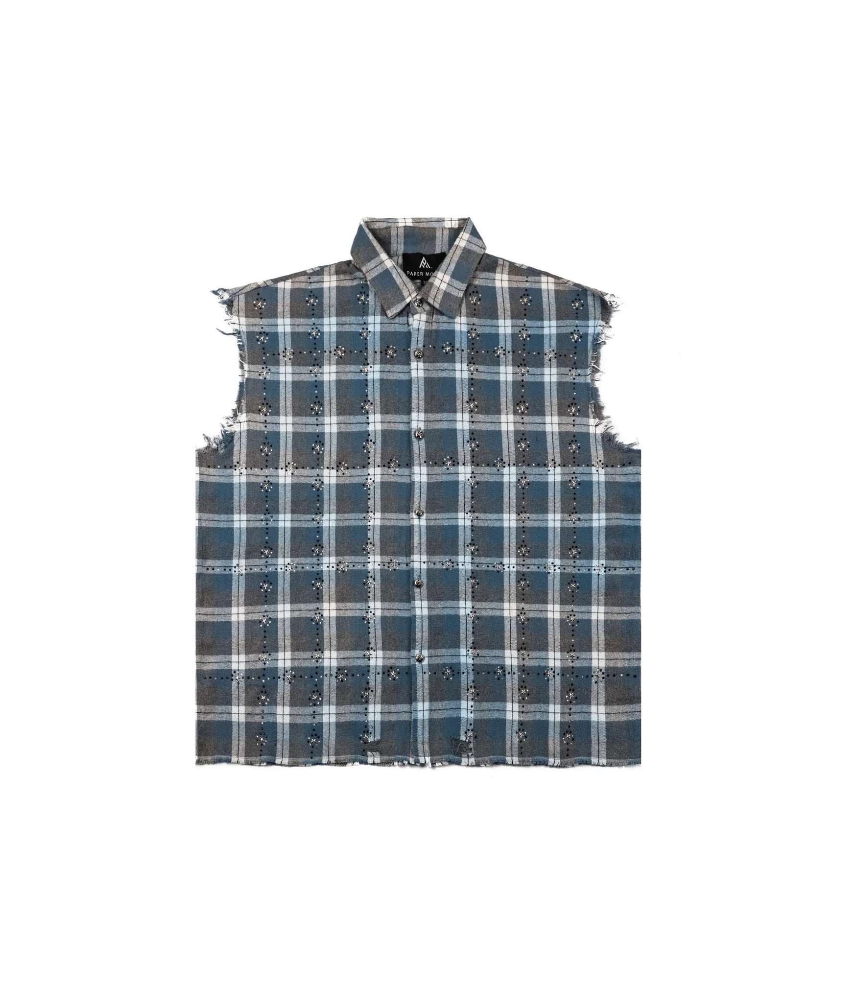 Camicia smanicata di flanella con strass
