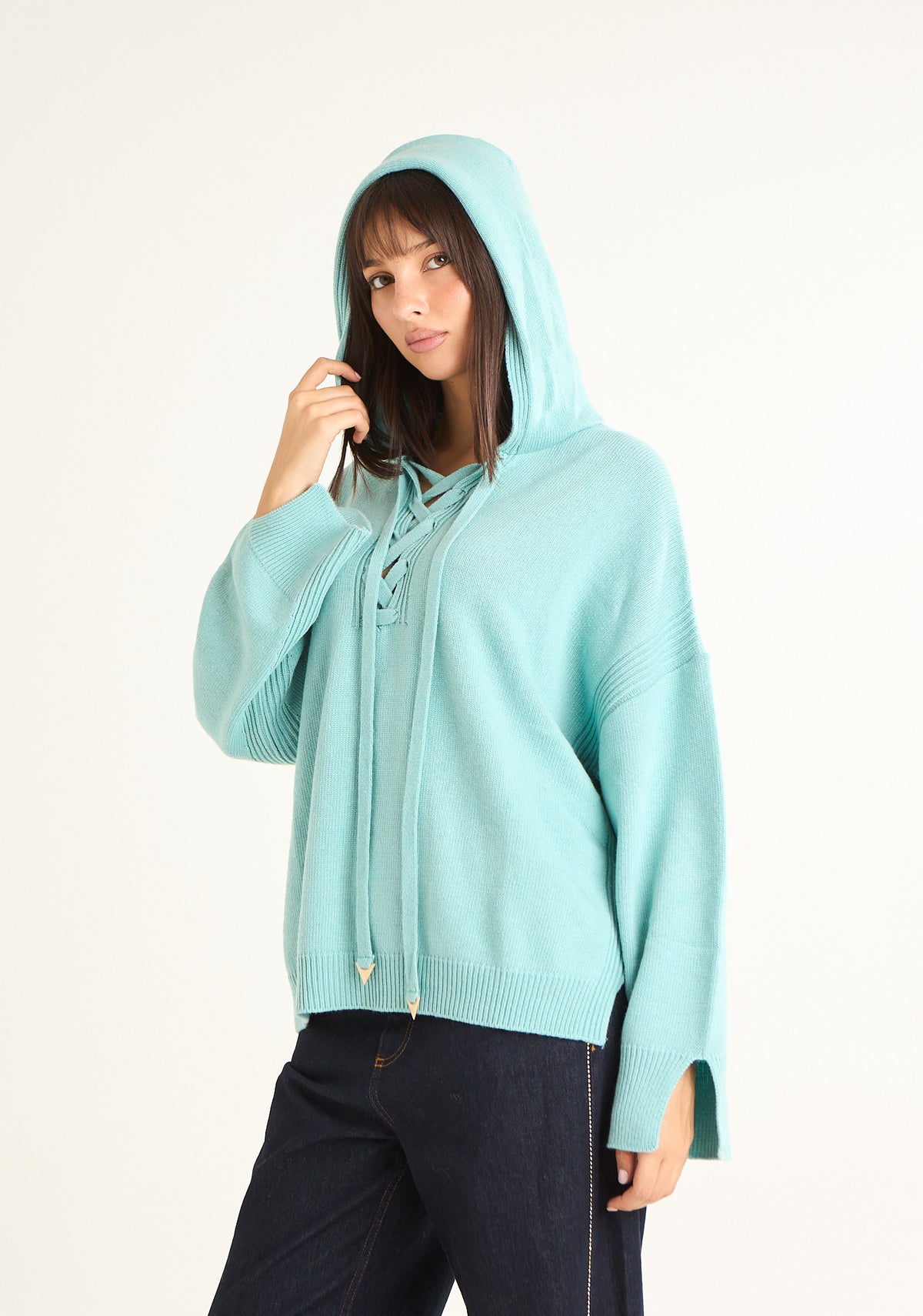 Maglia merinos con cappuccio