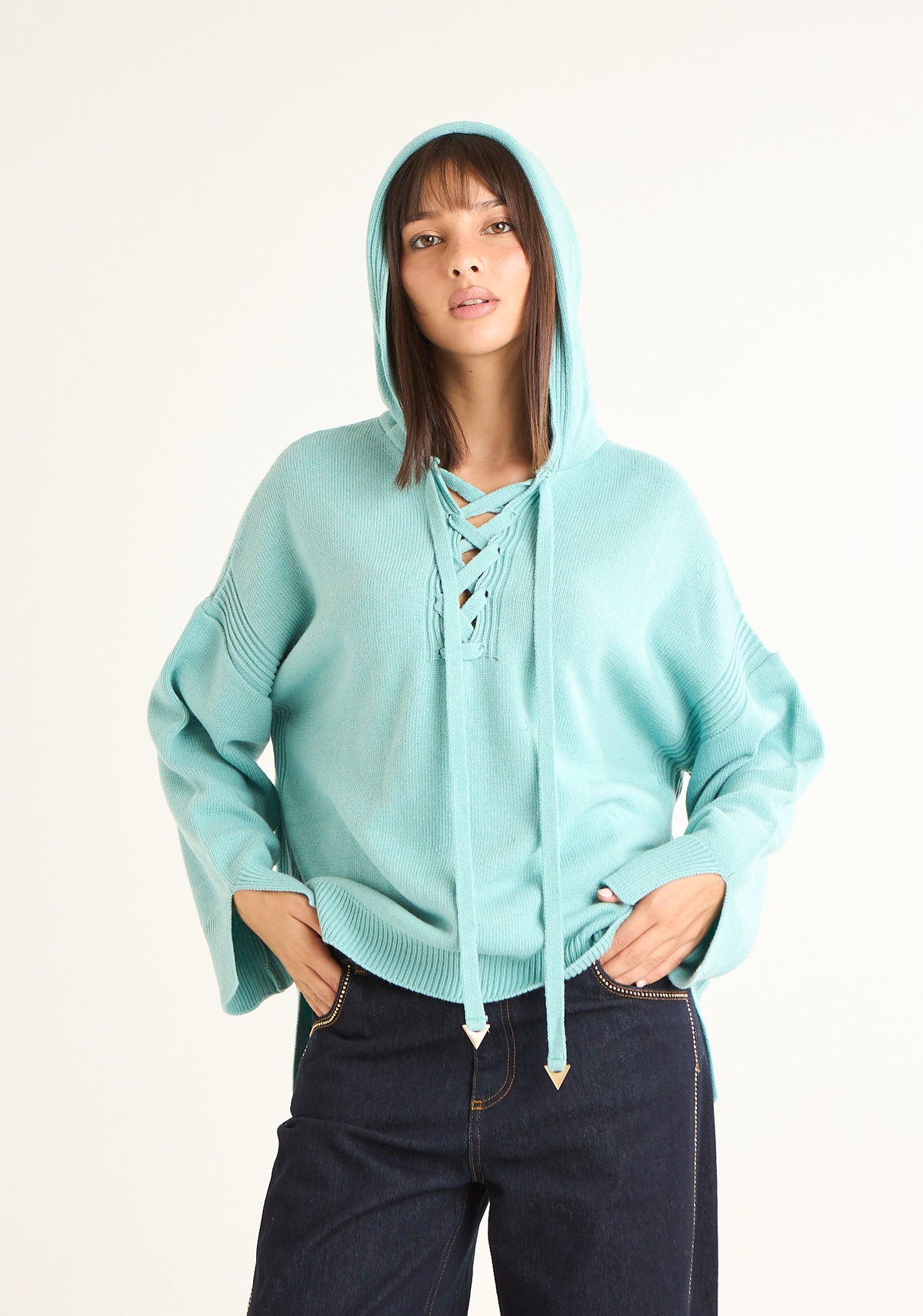 Maglia merinos con cappuccio