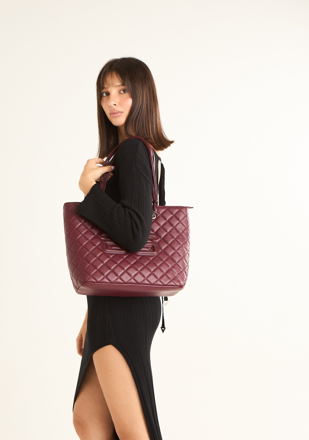 Borsa maxi shopper matelasse' con patch logato