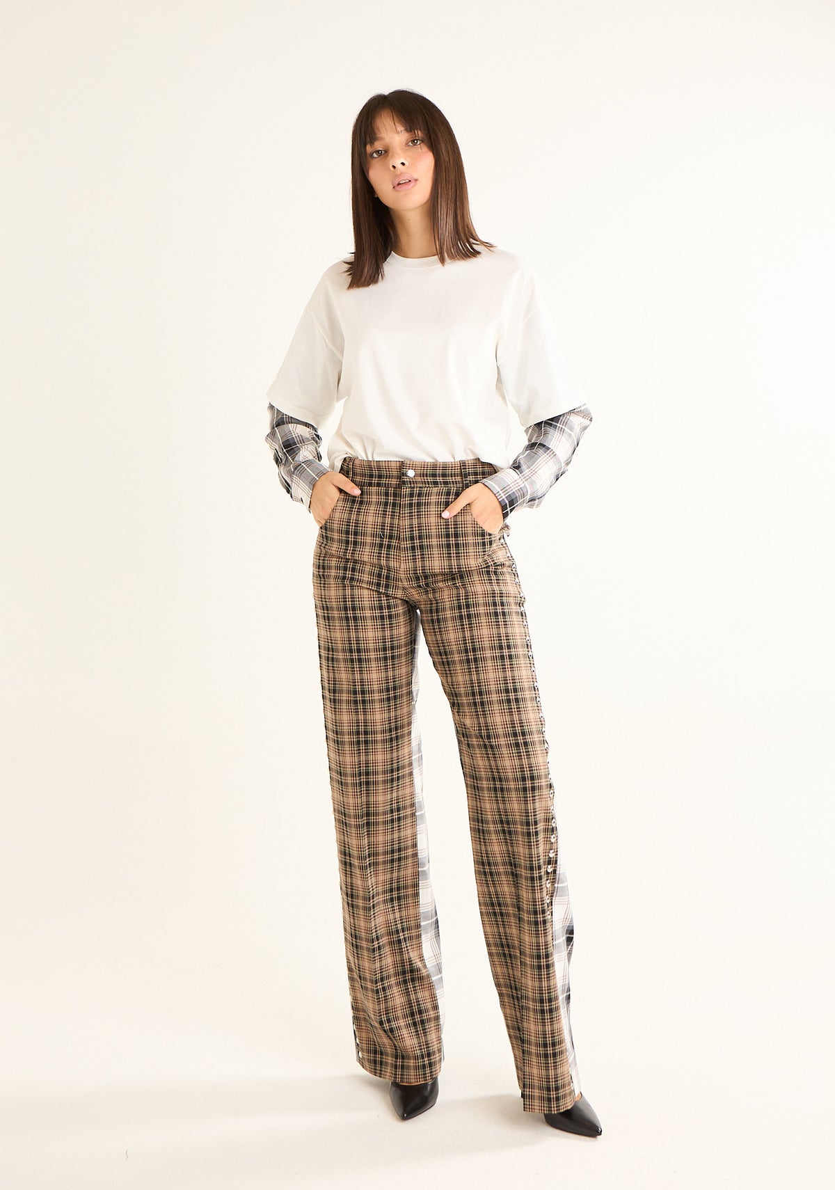 Pantalone dritto doppia fantasia
