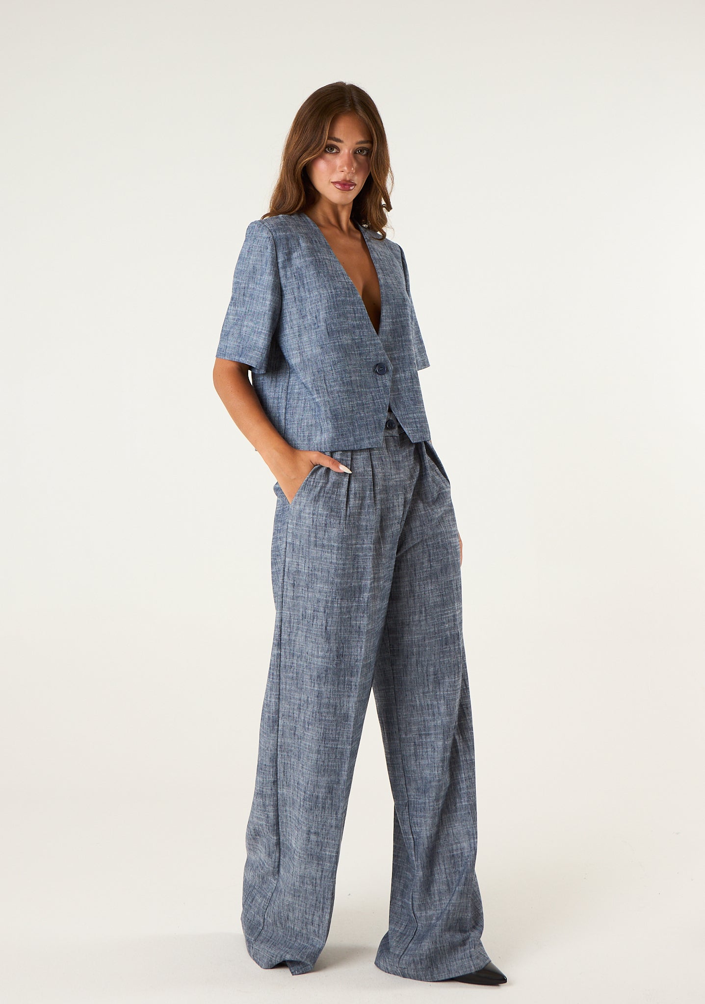 Pantalone palazzo in tessuto fiammato
