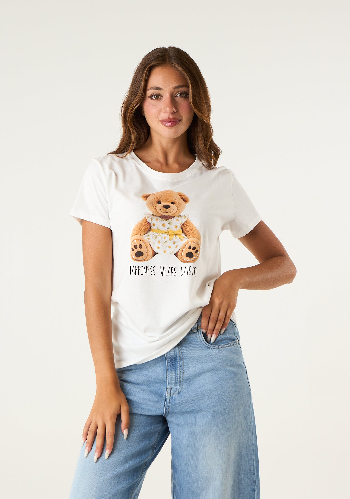 T-shirt con stampa e applicazioni frontali