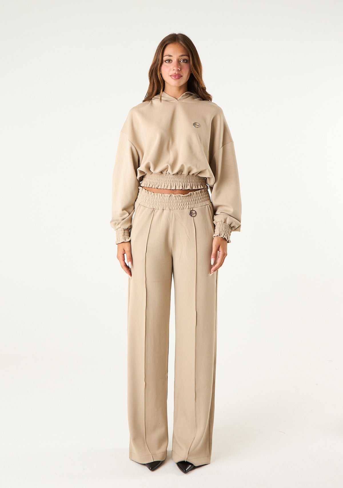 Pantalone palazzo con punto smock