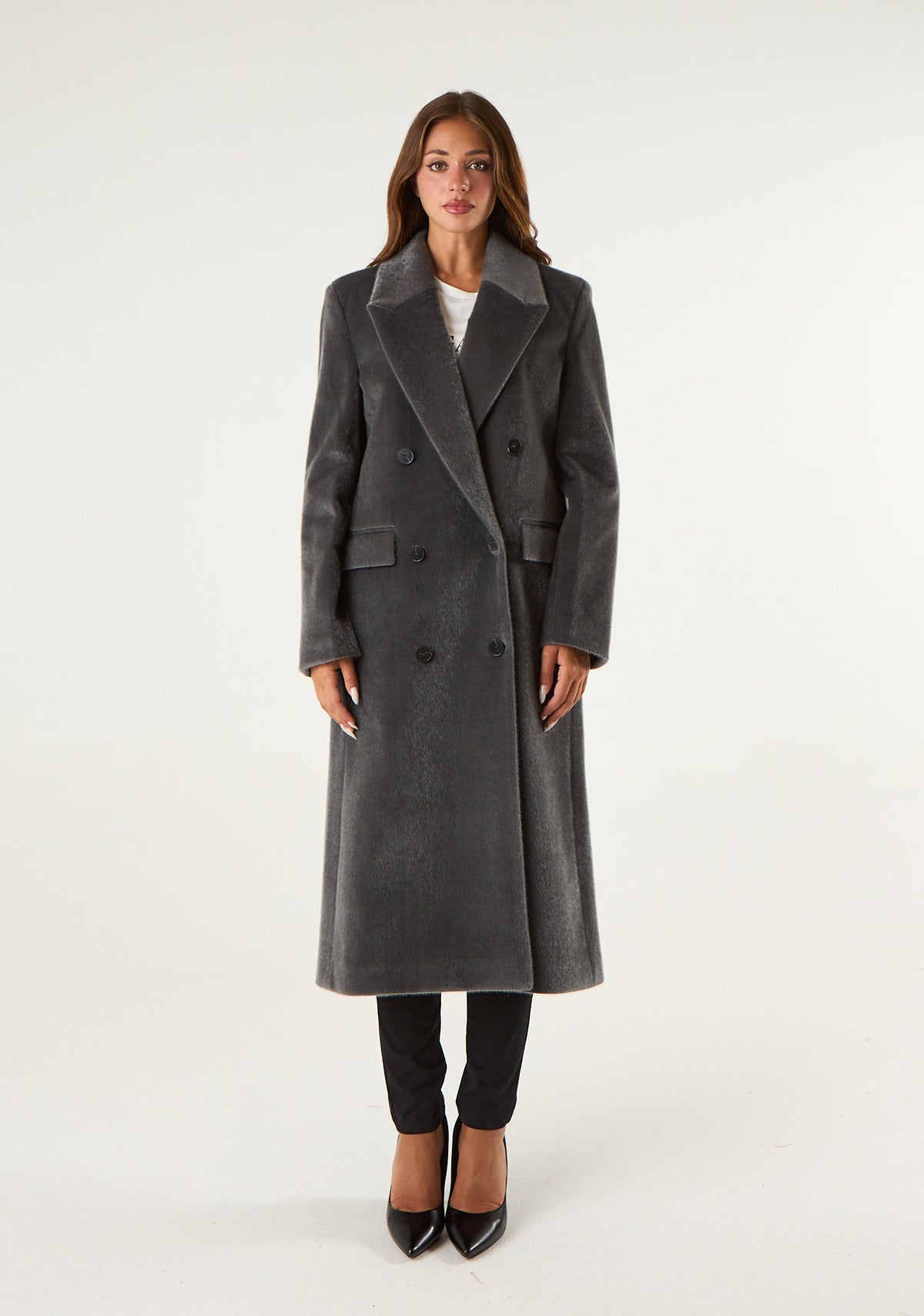 Cappotto lungo doppiopetto rasato