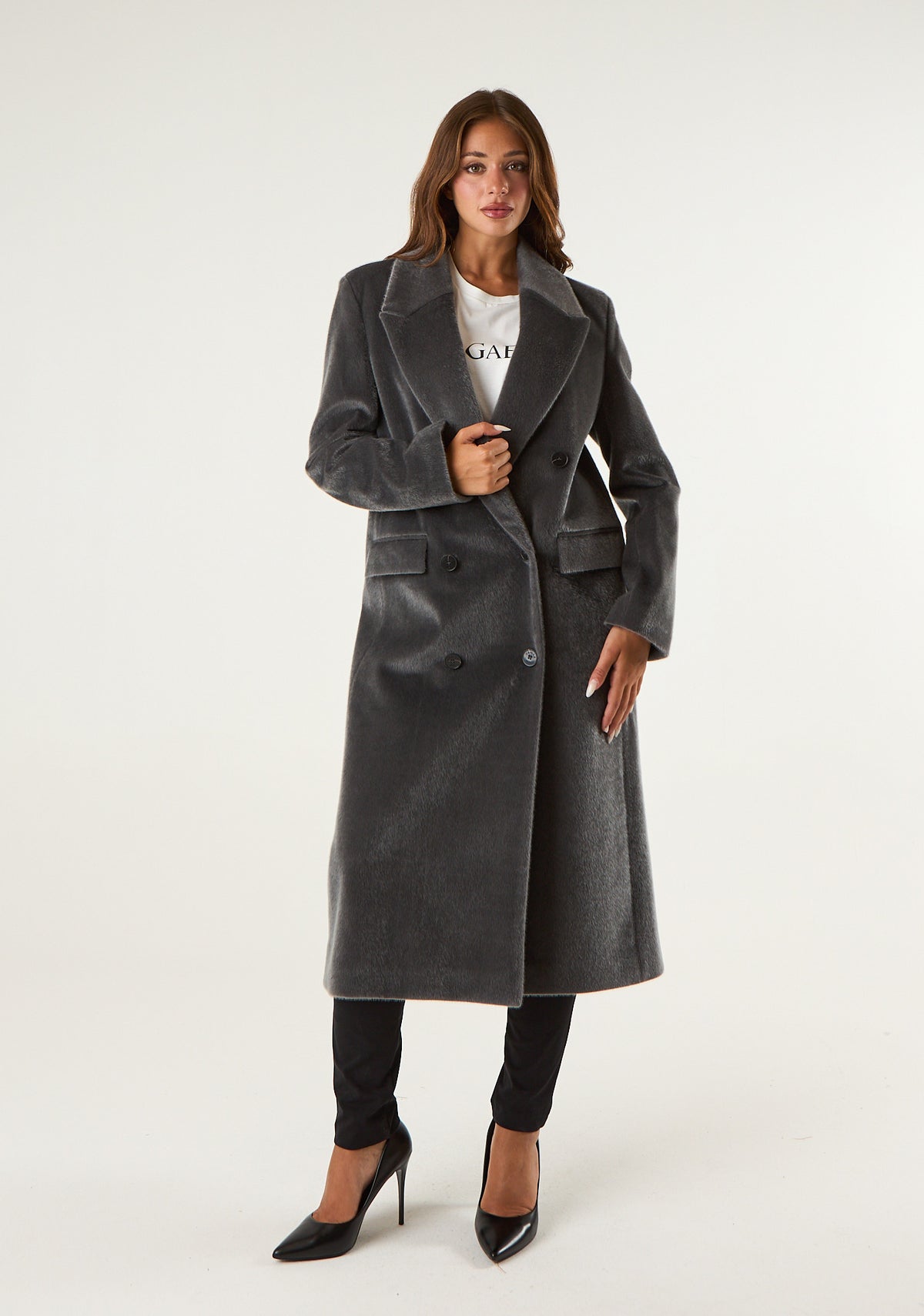 Cappotto lungo doppiopetto rasato