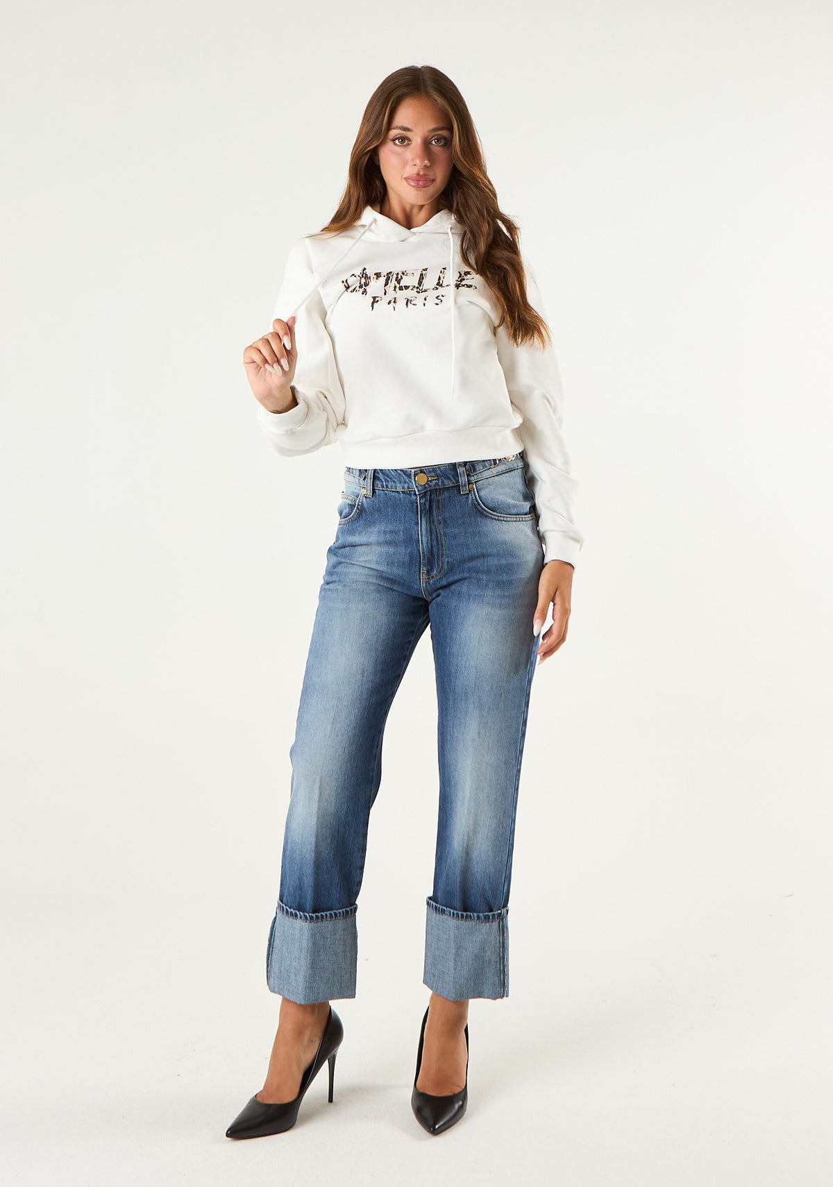 Jeans con maxi risvolto