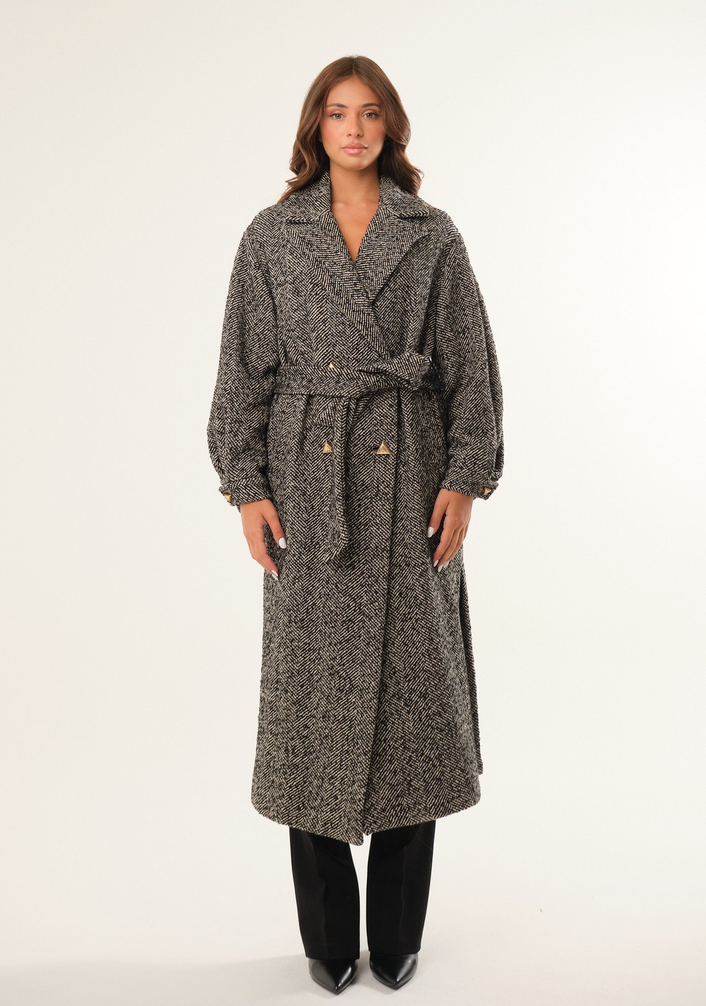 Cappotto lungo con motivo fishbone