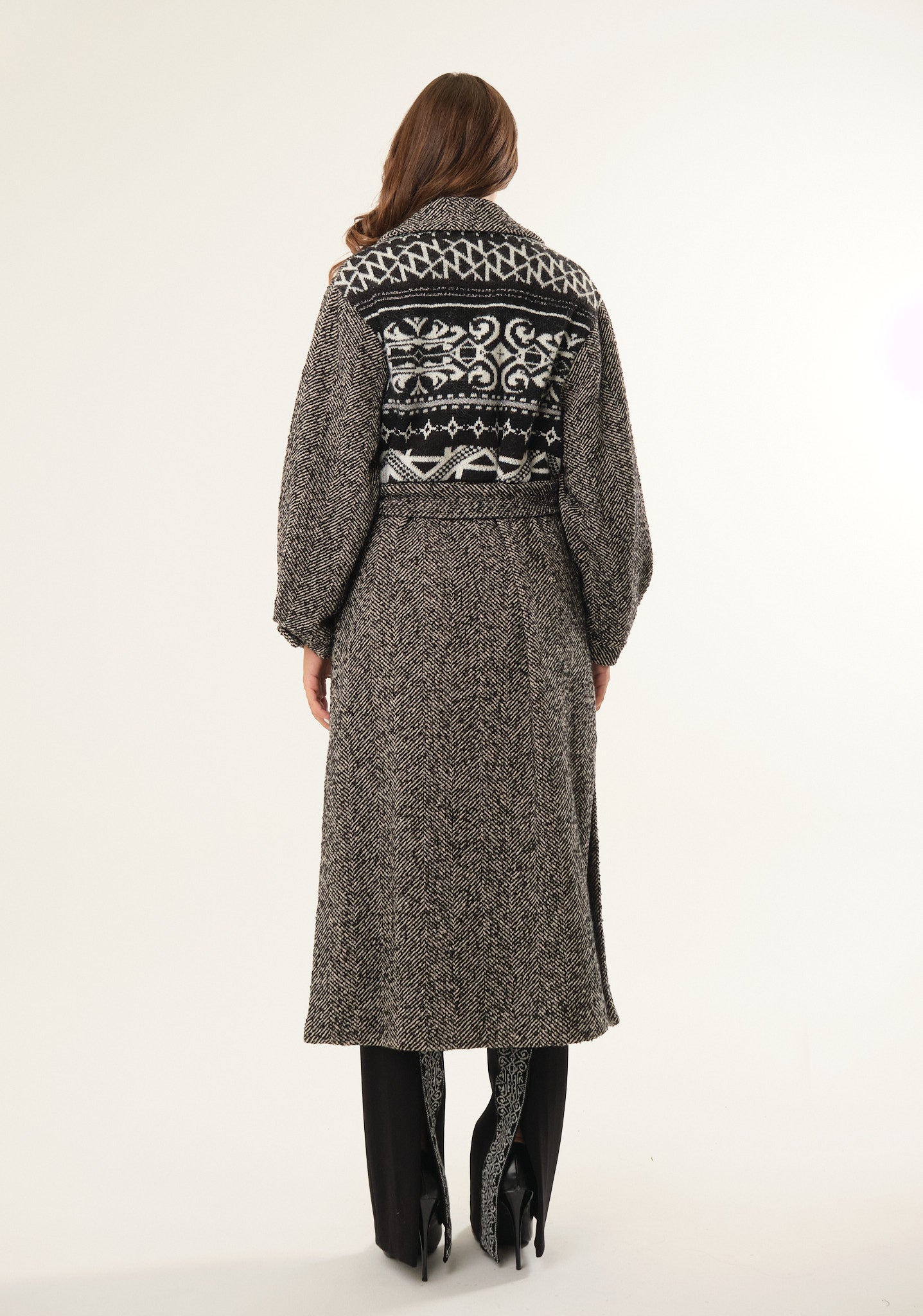 Cappotto lungo con motivo fishbone