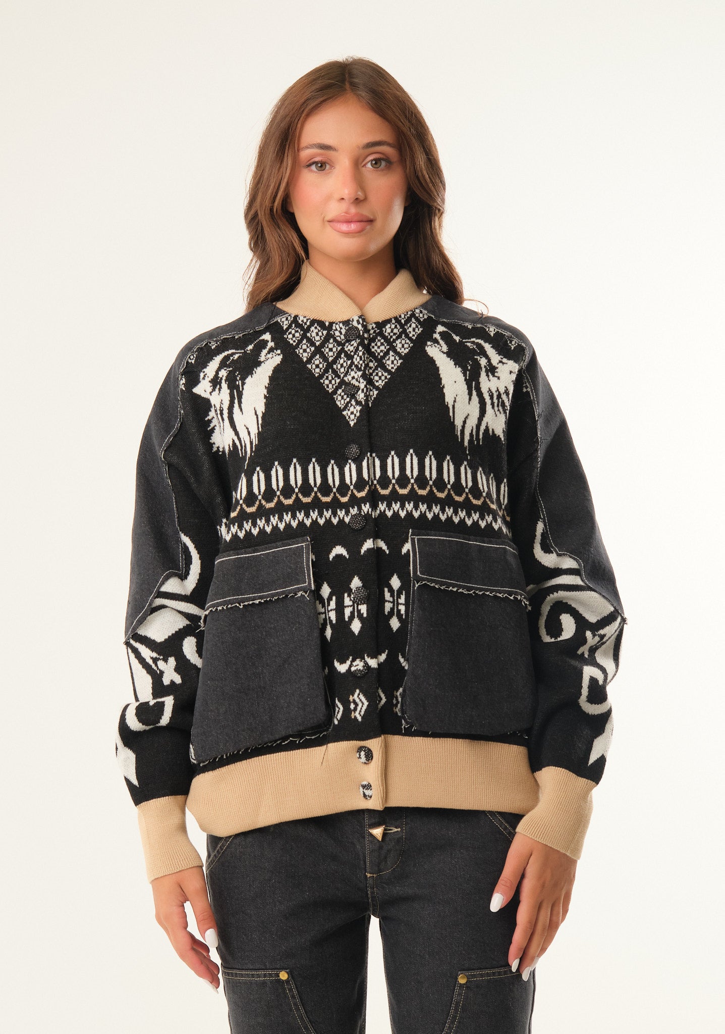 Bomber in maglia jacquard