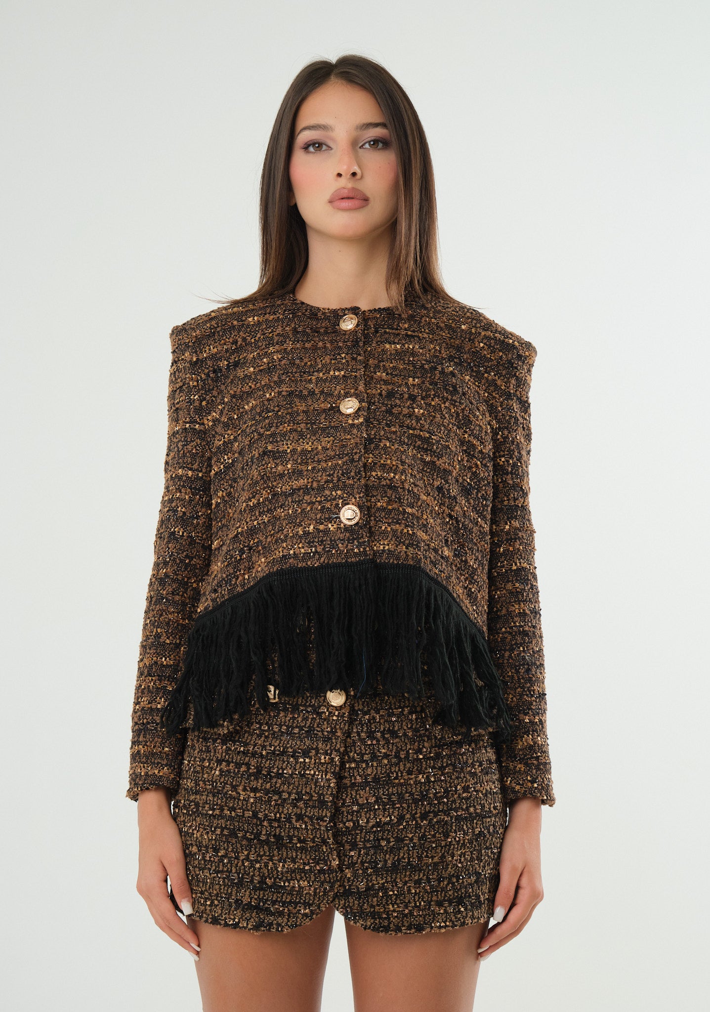 Giacca in tweed con frange