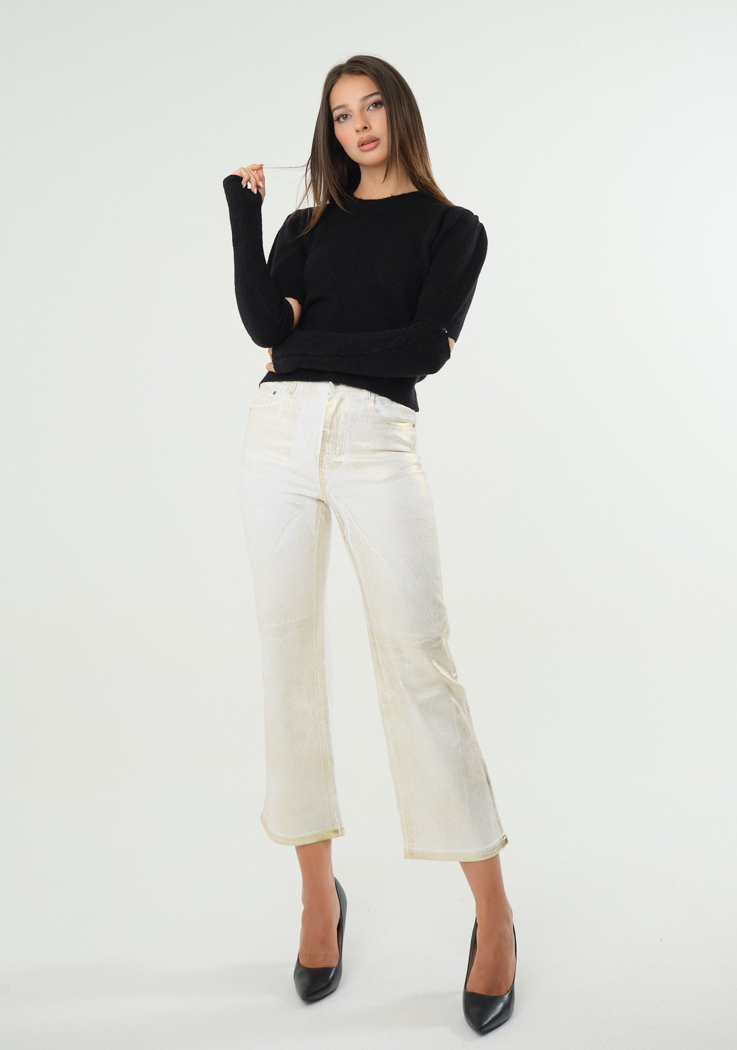 Jeans dritto con spalmatura metal