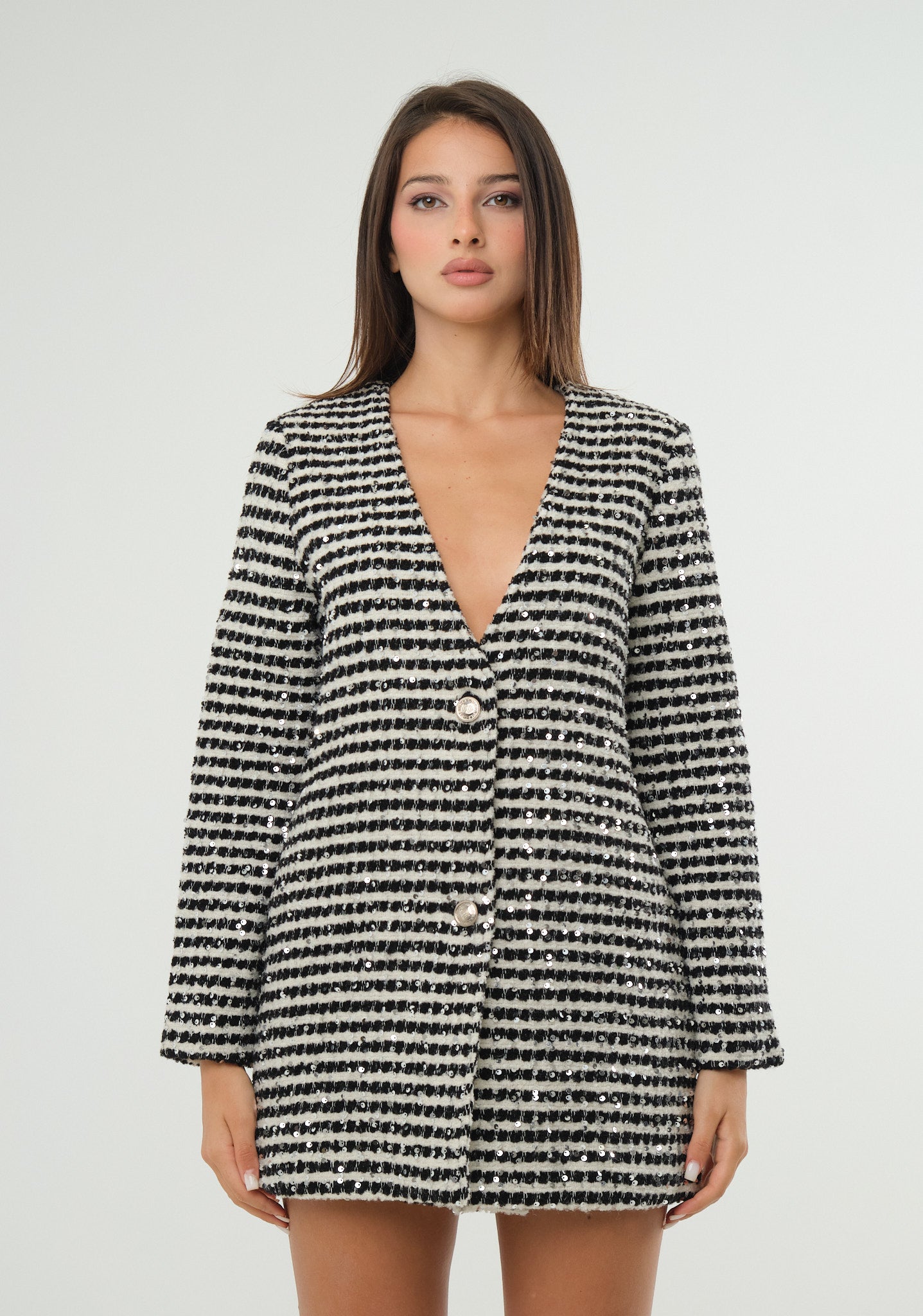 Cappotto a righe con paillettes