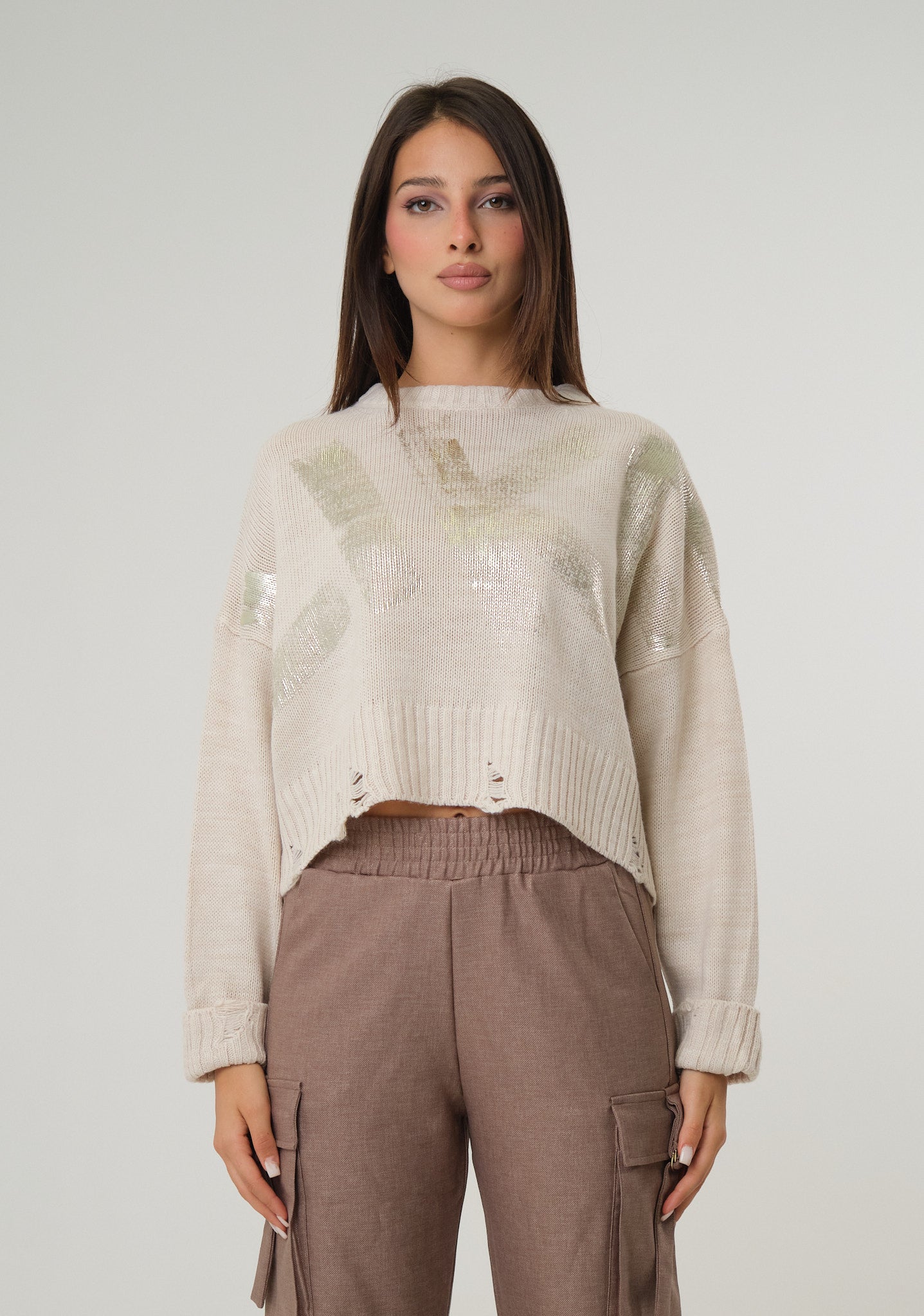 Maglia crop con placcatura metal