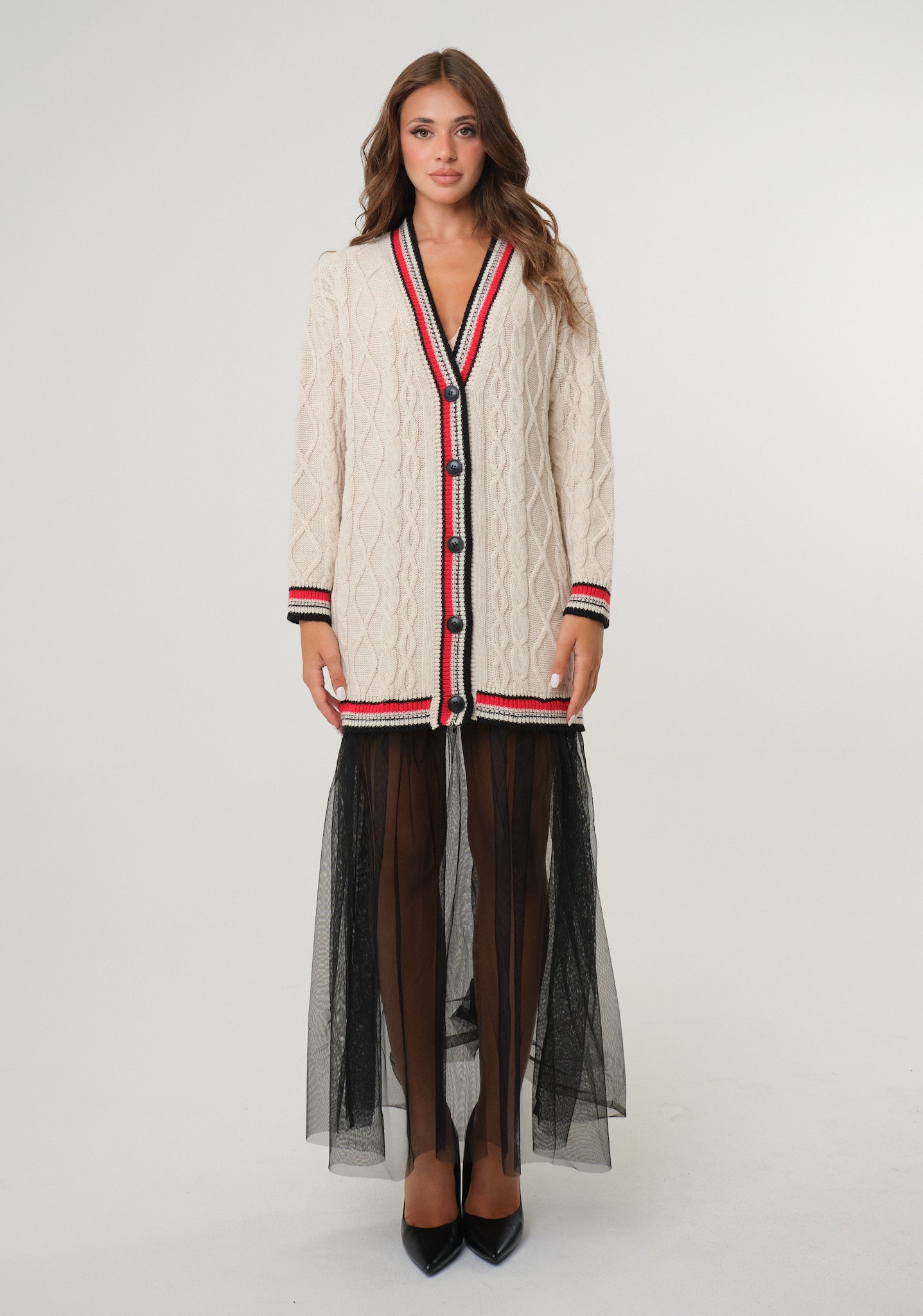 Cardigan con fondo in tulle