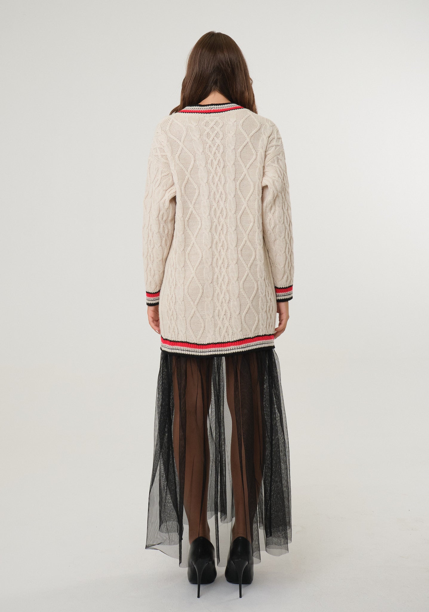 Cardigan con fondo in tulle