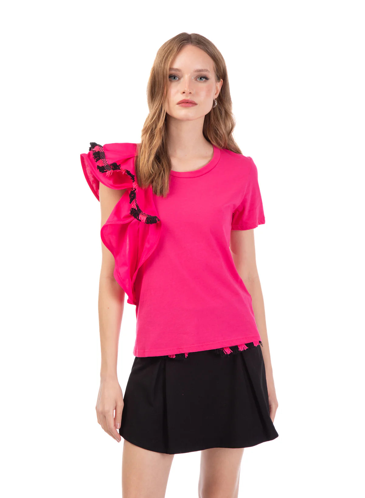 T-shirt con volant e frange