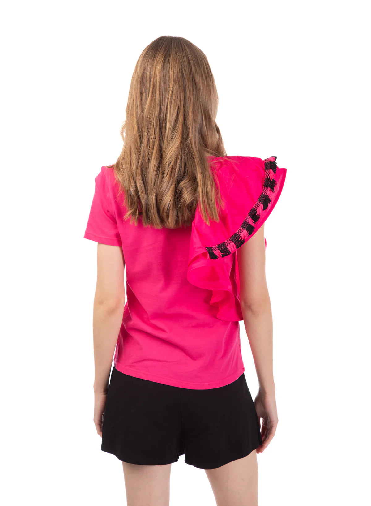 T-shirt con volant e frange