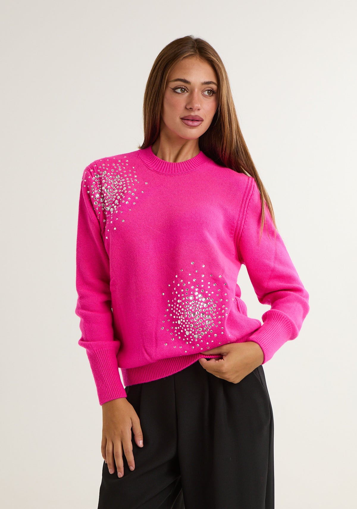 Pullover girocollo con applicazioni a pioggia