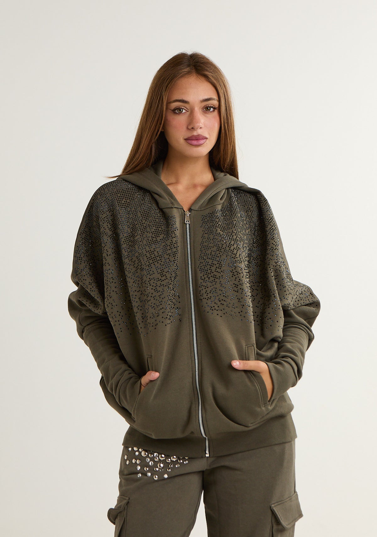 Felpa fullzip con strass frontali