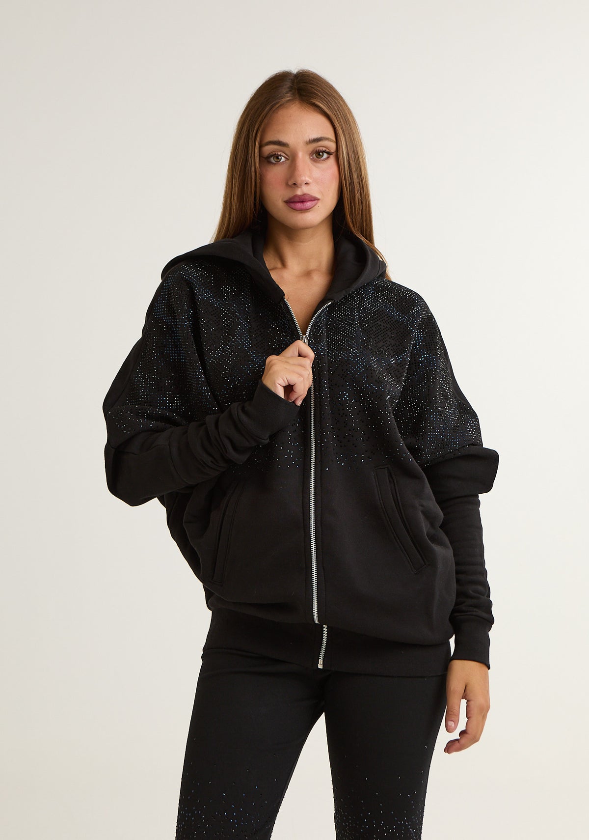 Felpa fullzip con strass frontali