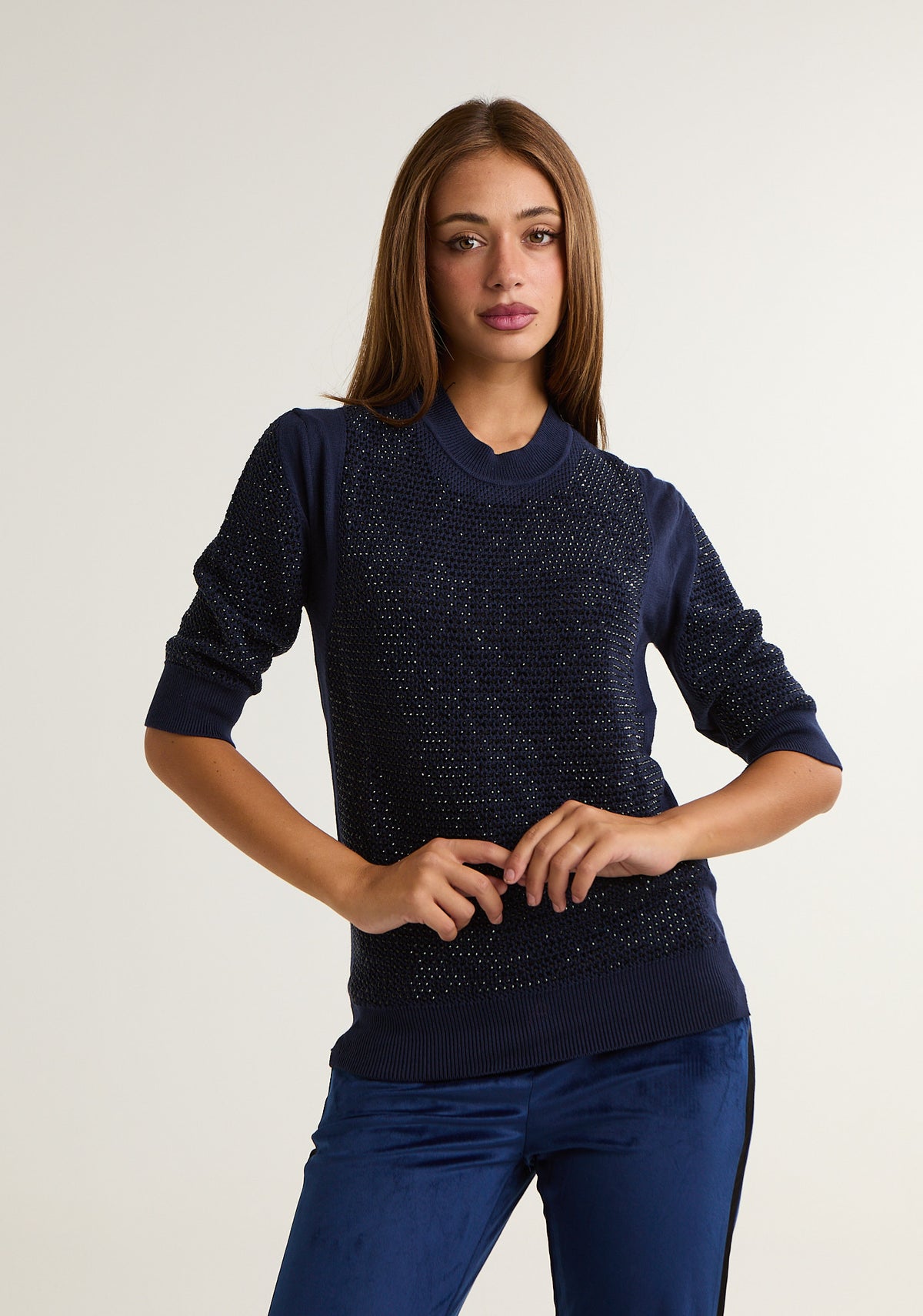 Pullover in maglia spessa con strass