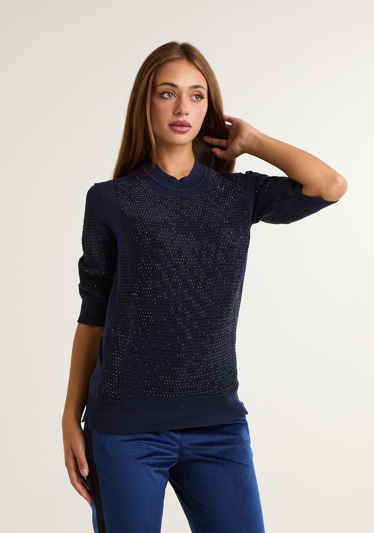 Pullover in maglia spessa con strass