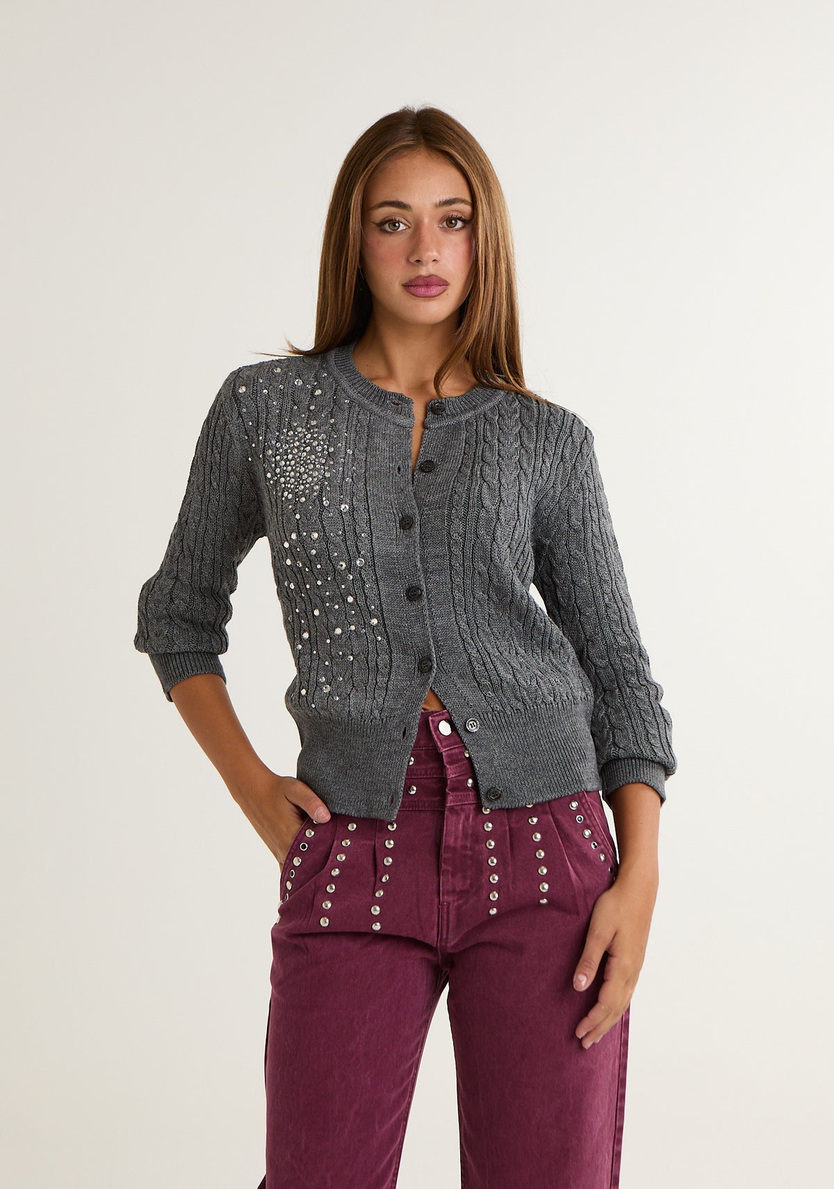 Cardigan con applicazioni a pioggia