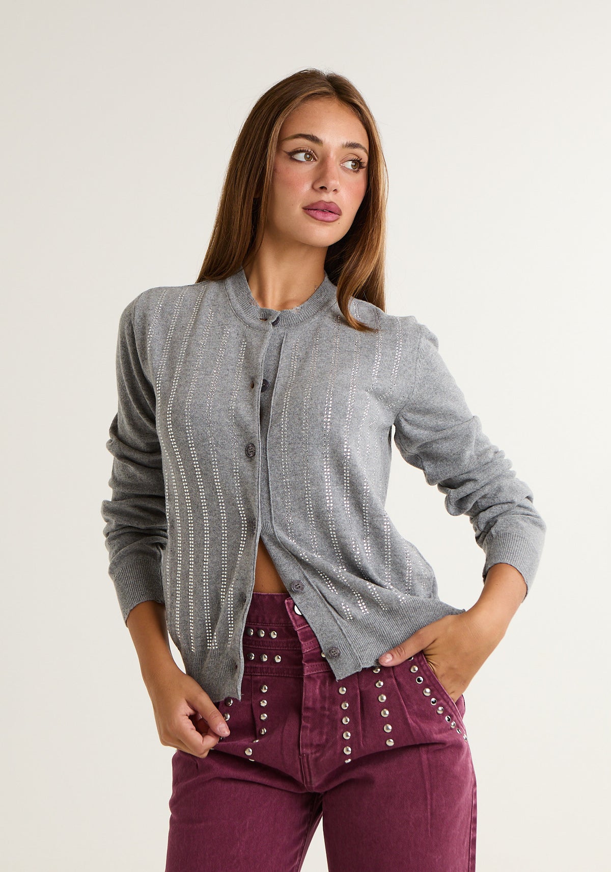 Cardigan con applicazioni a righe