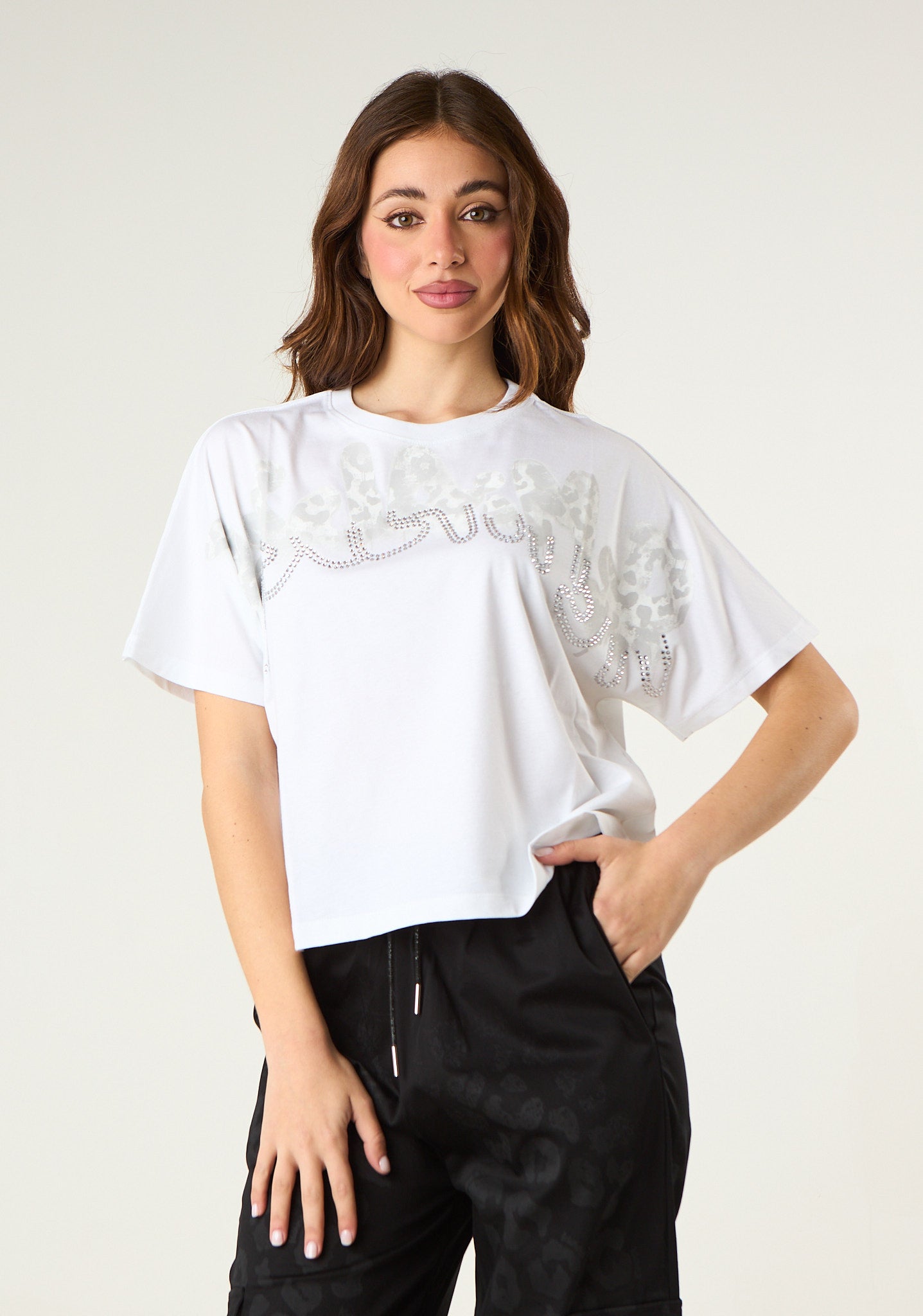 T-shirt crop stampa animalier