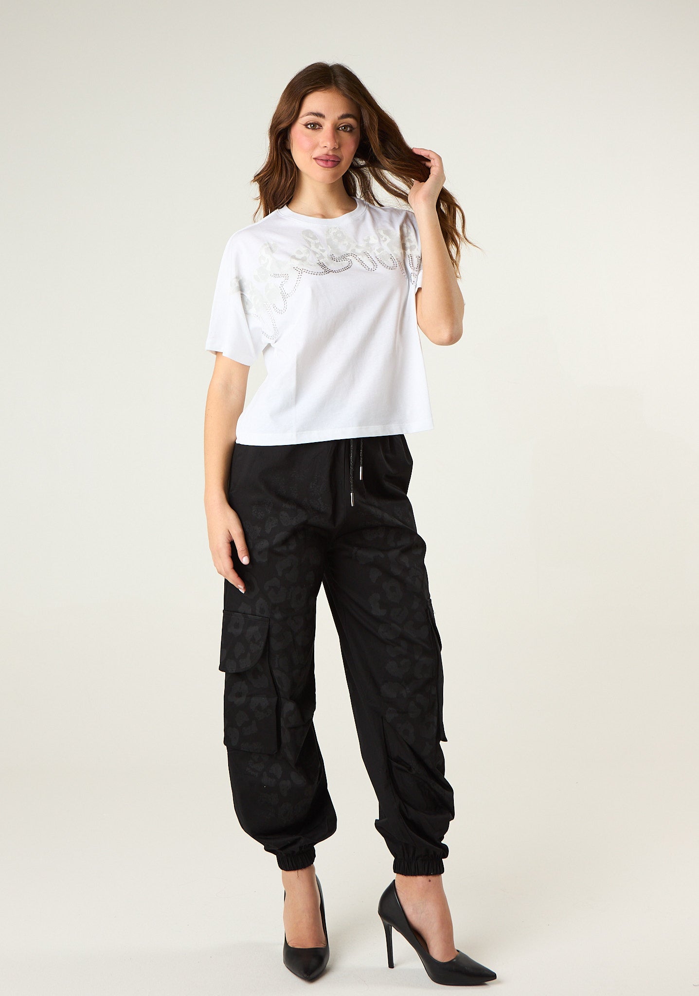 T-shirt crop stampa animalier