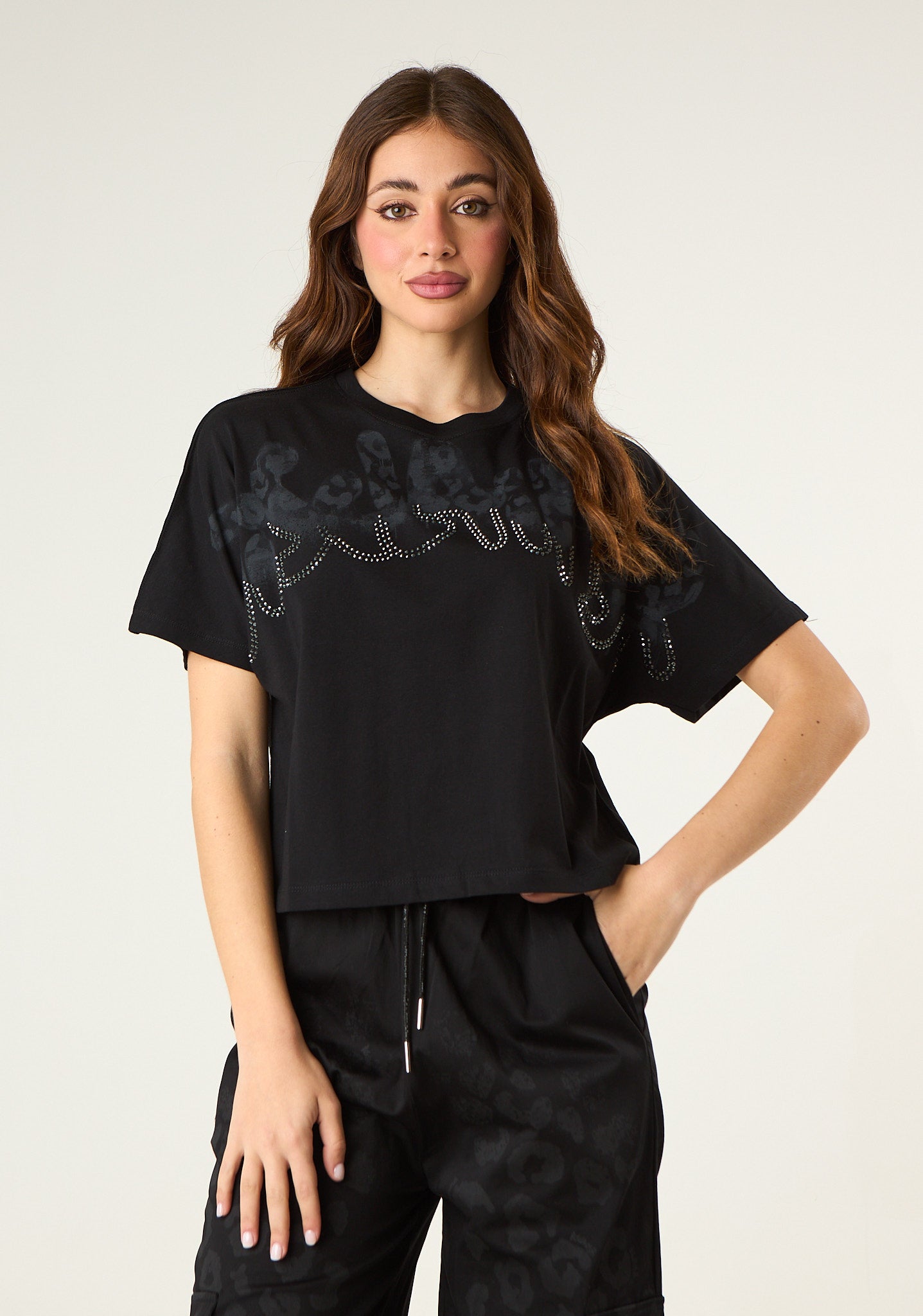 T-shirt crop stampa animalier