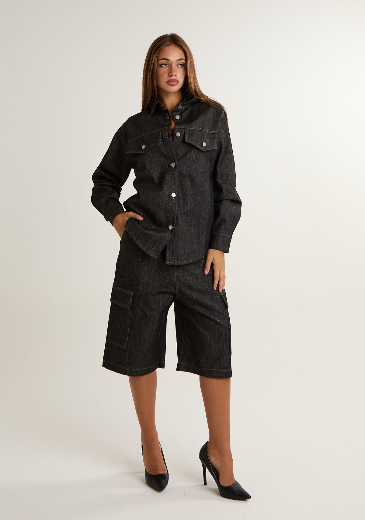 Bermuda in denim lurex