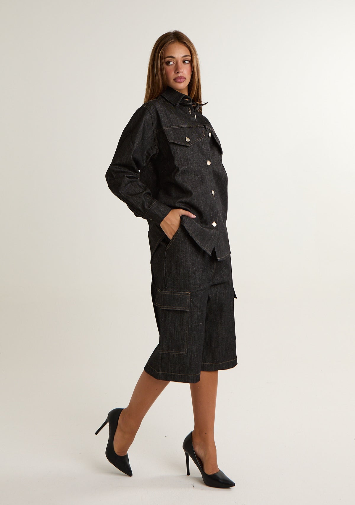 Bermuda in denim lurex
