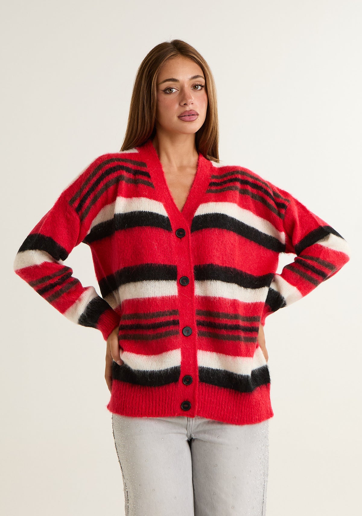 Cardigan comodo a righe