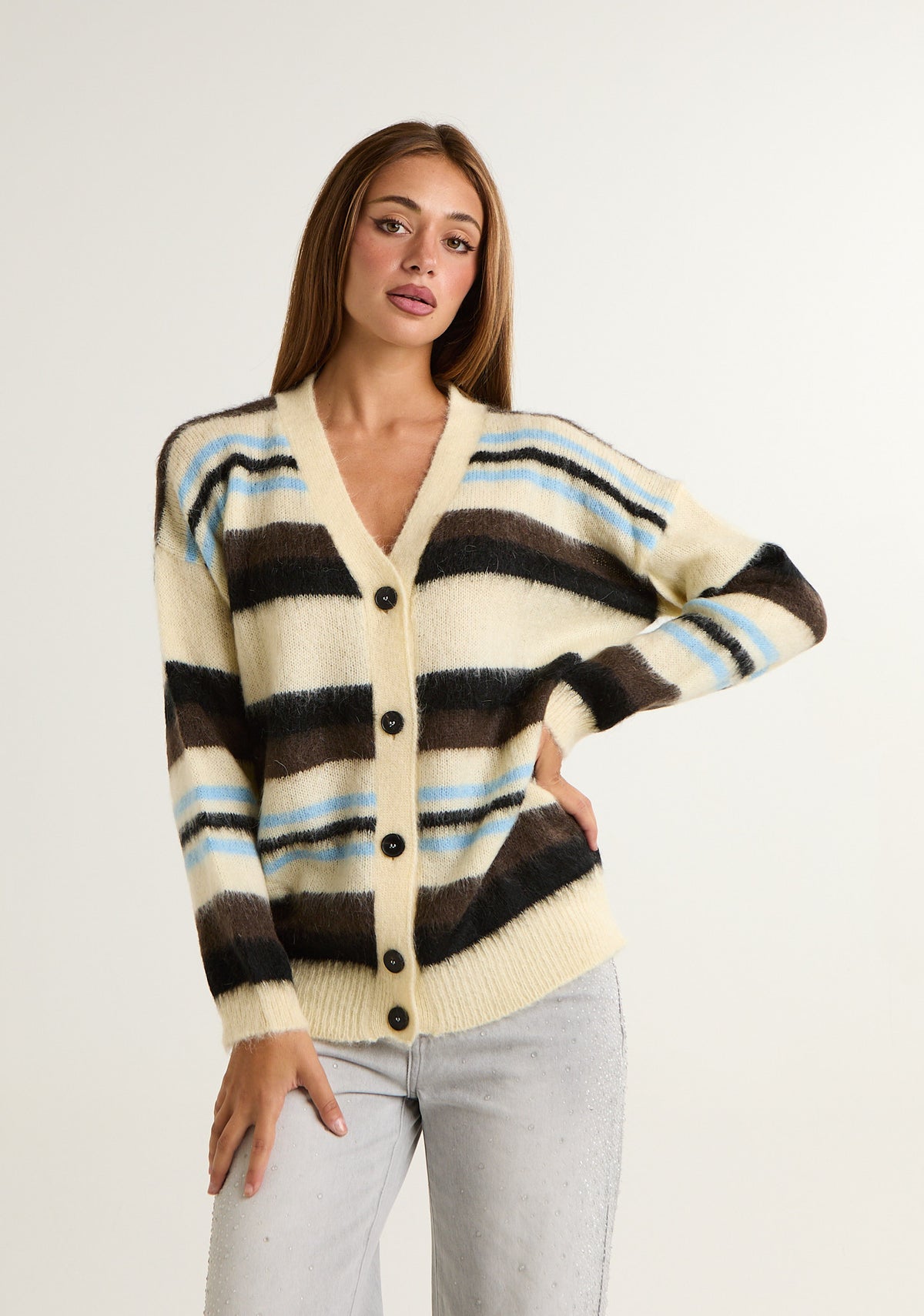 Cardigan comodo a righe