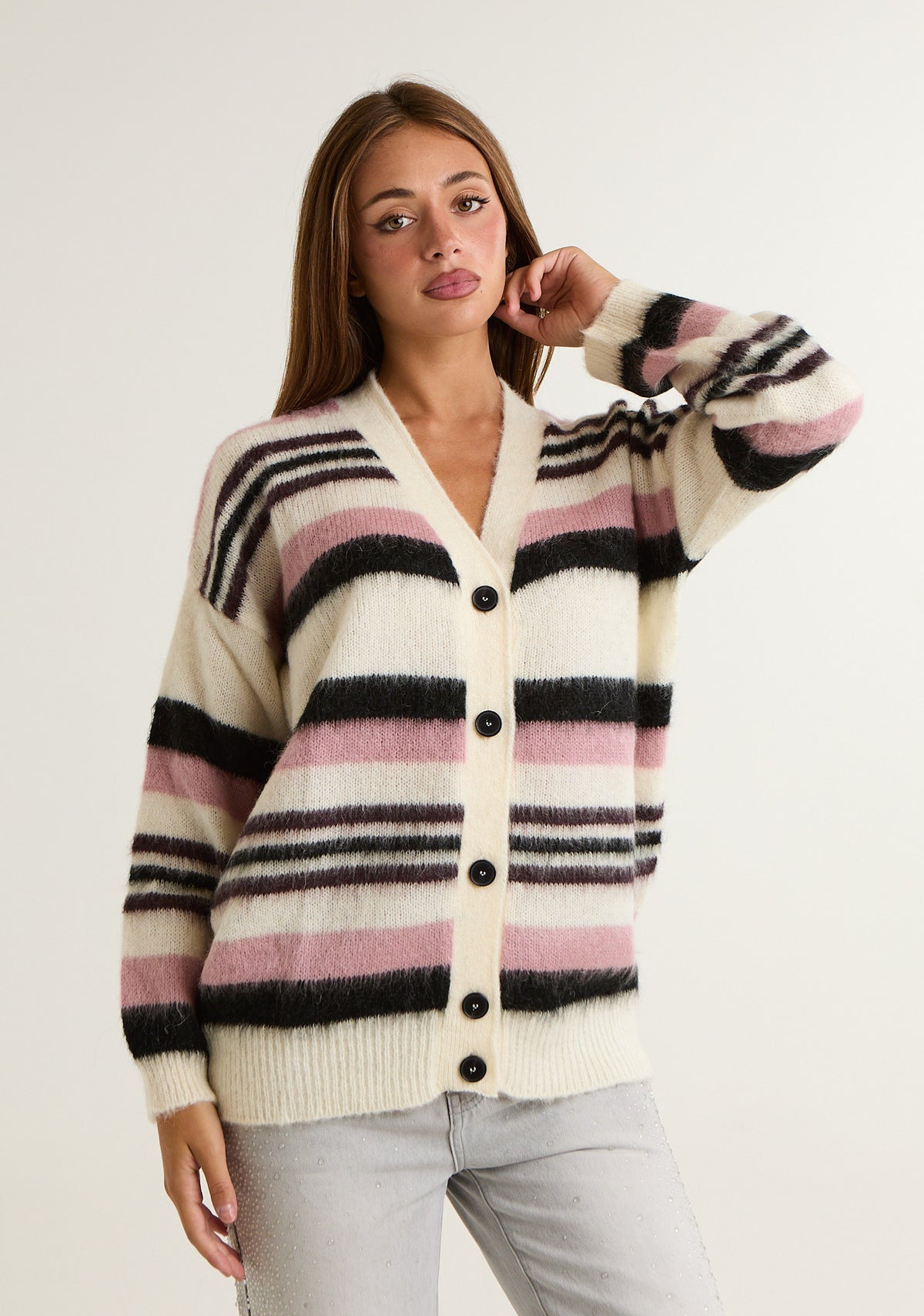 Cardigan comodo a righe