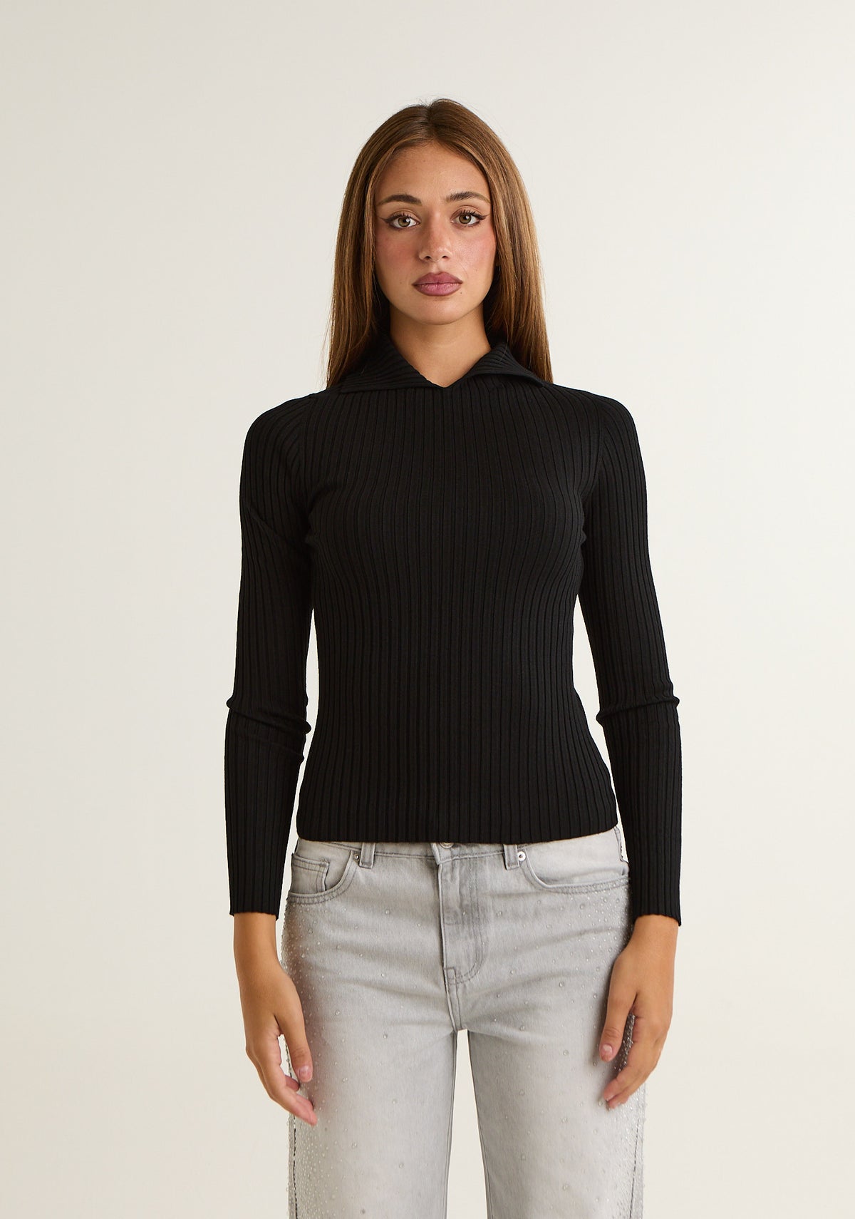 Maglia a coste con colletto