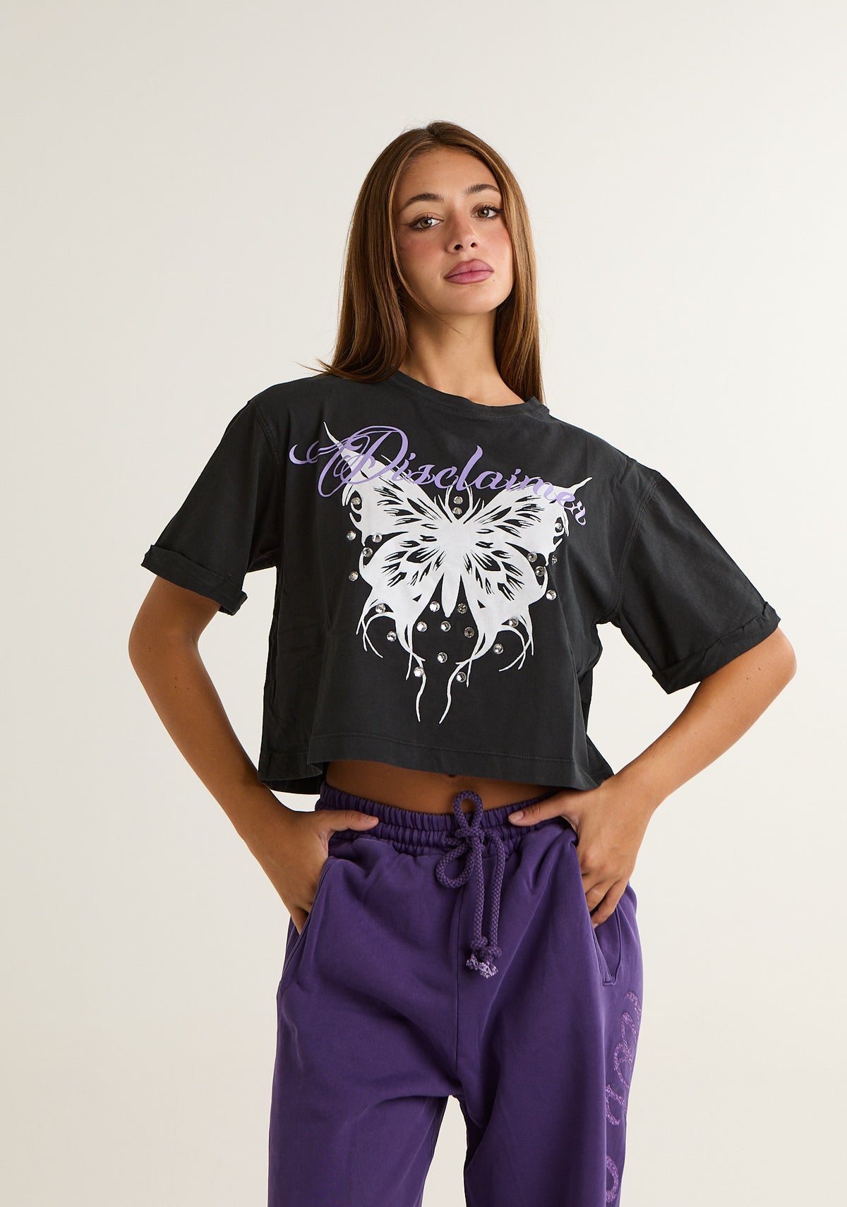 T-shirt crop con stampa