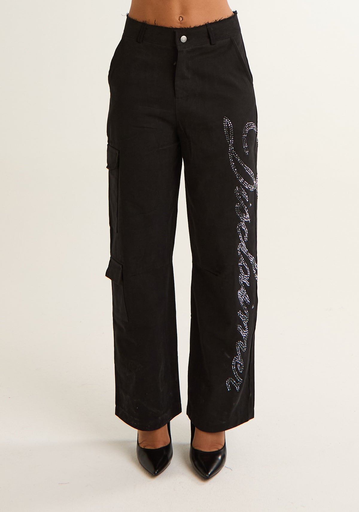 Pantalone palazzo con applicazioni