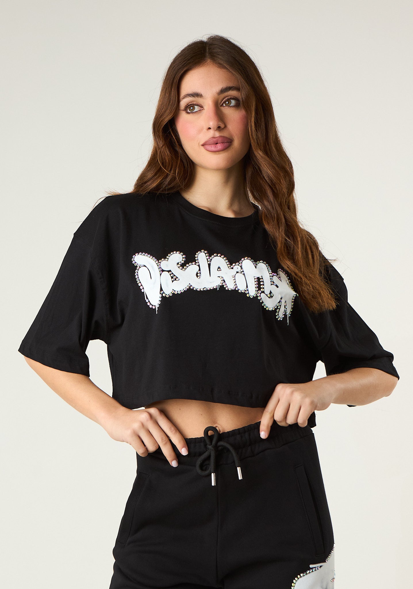 T-shirt crop con stampa profilata
