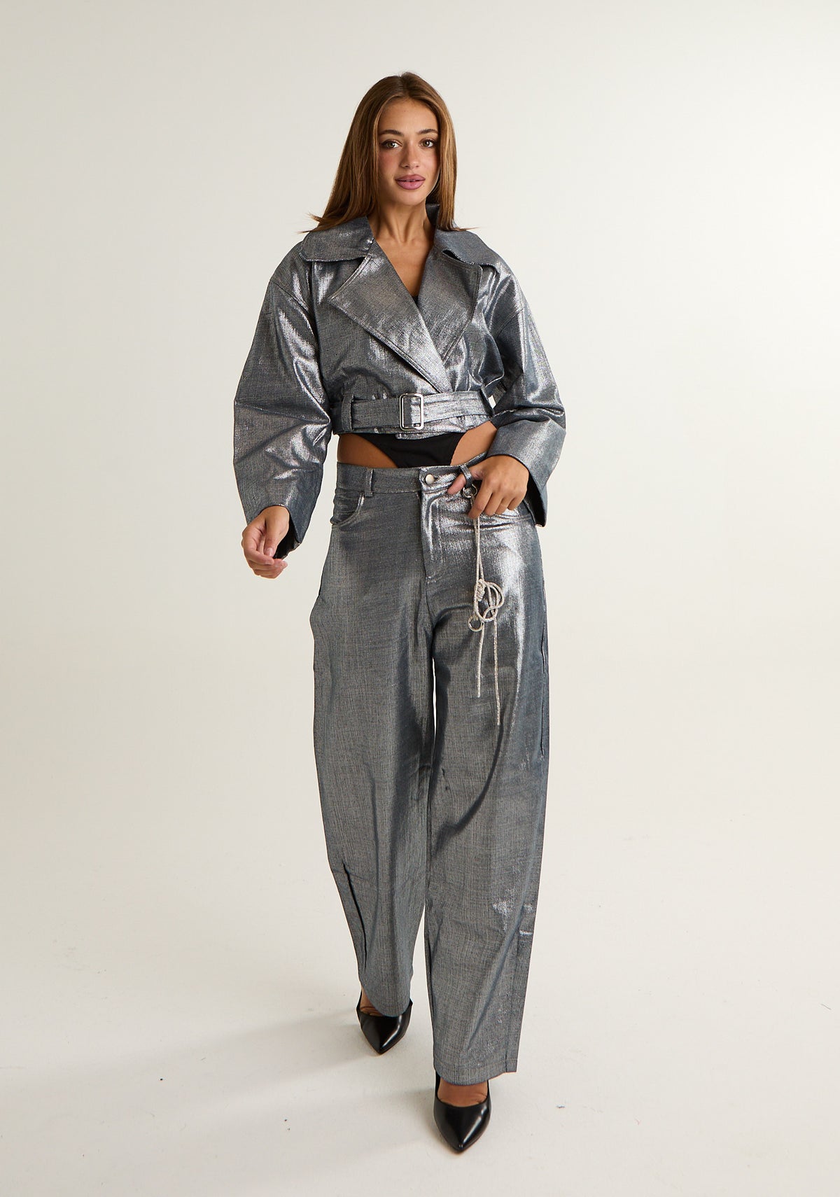 Pantalone in denim spalmato