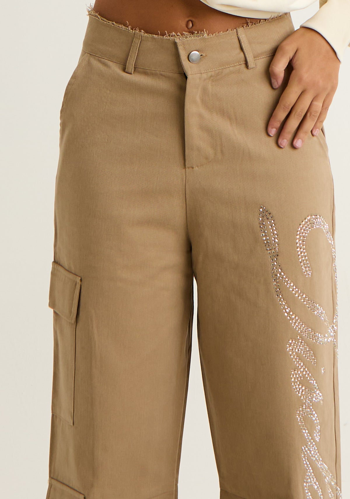 Pantalone palazzo con applicazioni laterali