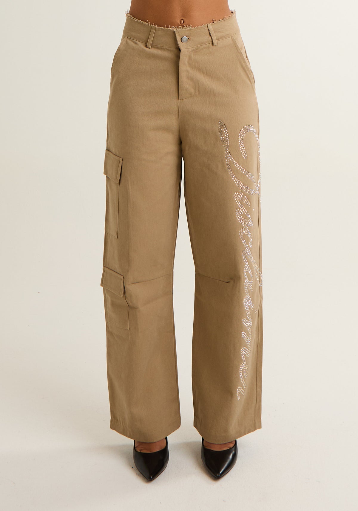 Pantalone palazzo con applicazioni laterali