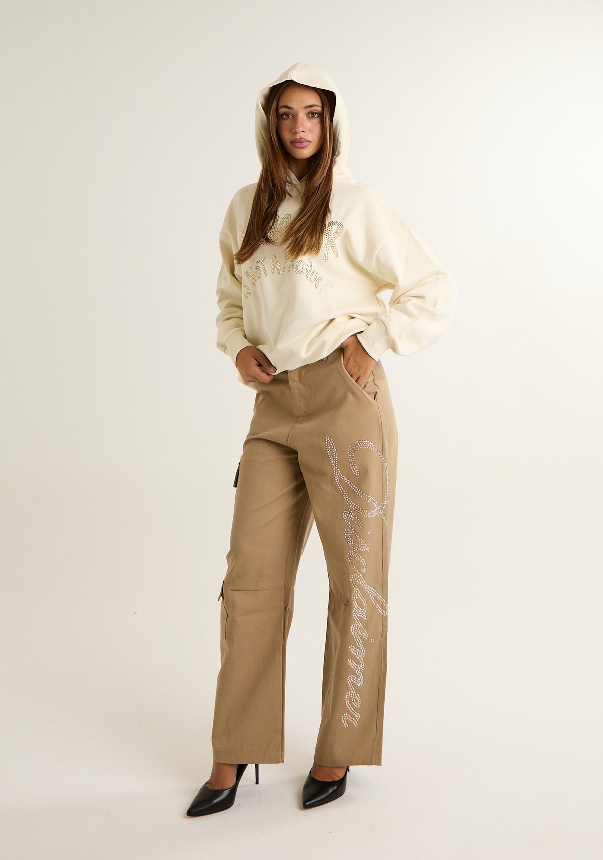 Pantalone palazzo con applicazioni laterali