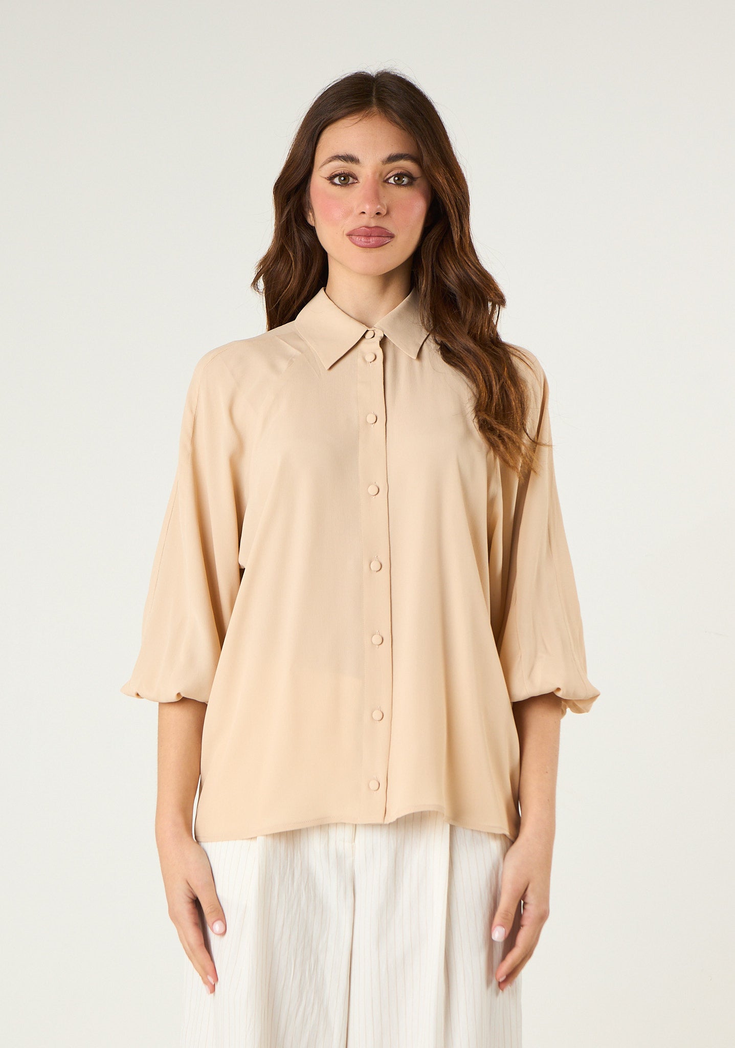 Camicia in misto seta con maniche 3/4