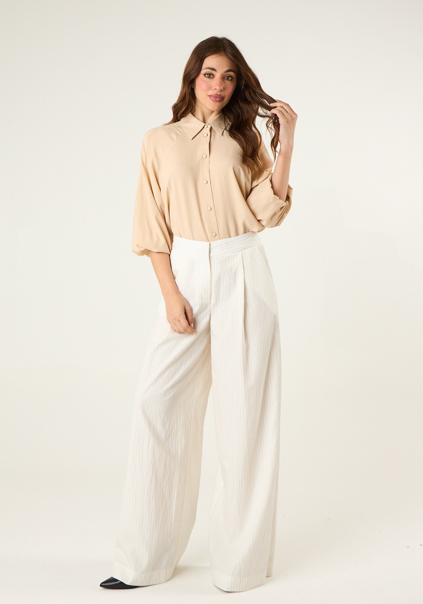 Camicia in misto seta con maniche 3/4