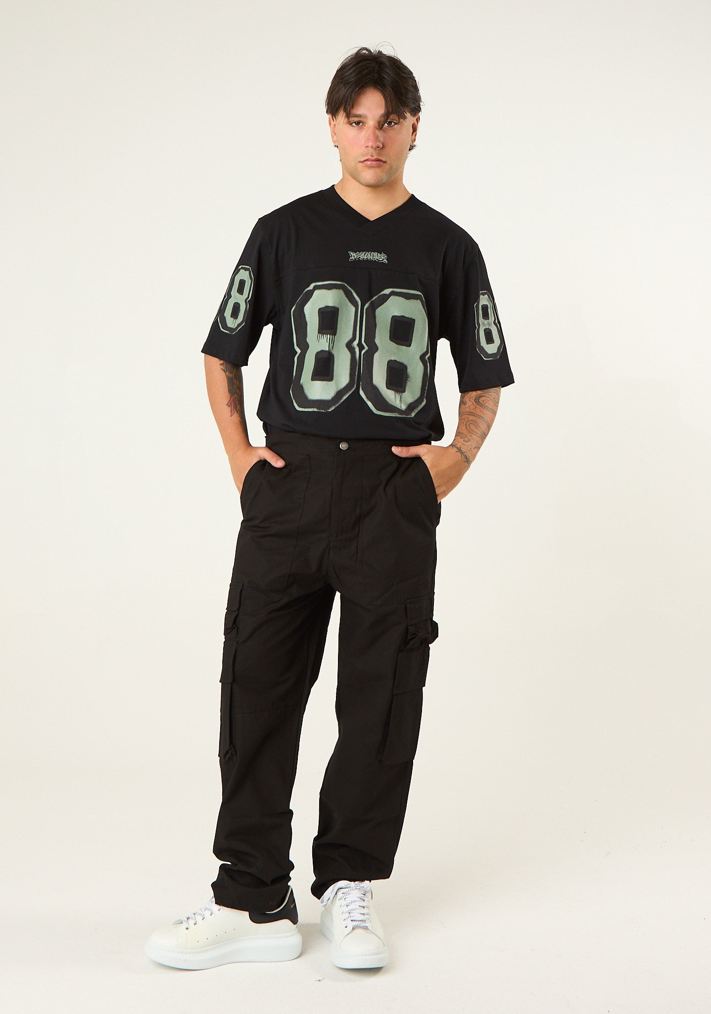 Pantalone cargo in gabardina